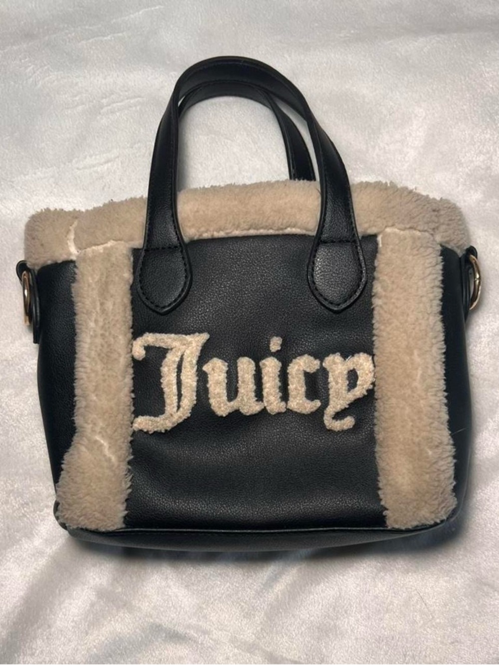 Juicy Couture Black Mini Tote with Cream Shearling Trim